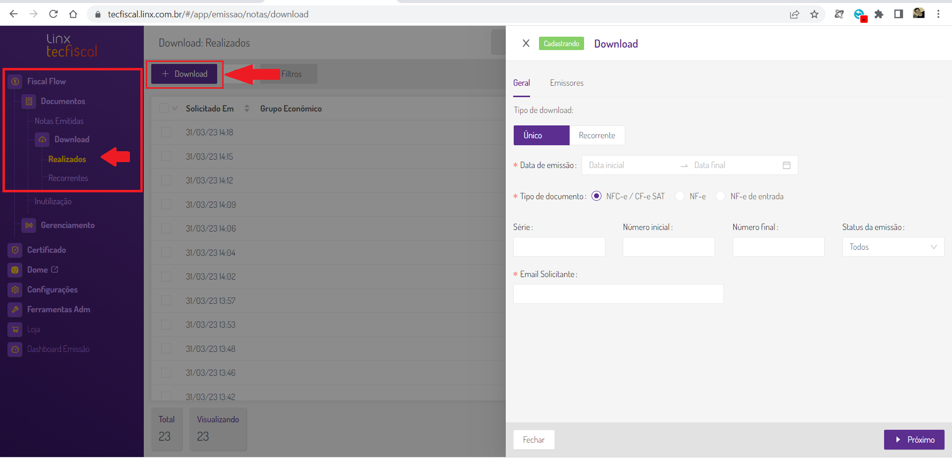 Tecfiscal download xml em lote por per odo postos linx share